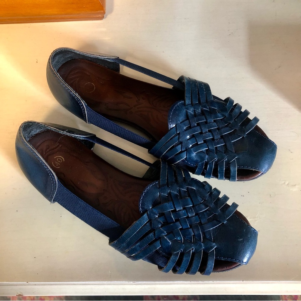 Women's Blue Woven Leather Flats